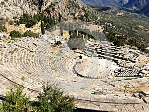 The view on amphitheater, in the archaeological site of Delphi, Greece