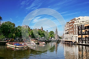 View on Amstel river in amsterdam.