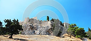 the view of the acropolis at lindos bay in rhodes greece