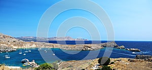 the view from the acropolis at lindos bay in rhodes greece