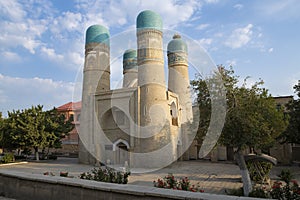 View of the ancient Chor-Minor Madrasah on a sunny September morning. Bukhara