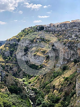 Matera and the canyon of the river Gravina, Italy