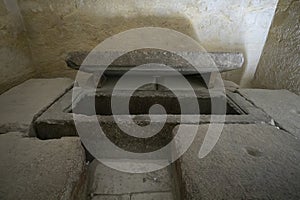 View of ancient crypt inside the second Great Pyramid of Giza. Cairo, Egypt. The tomb of the Pharaohs