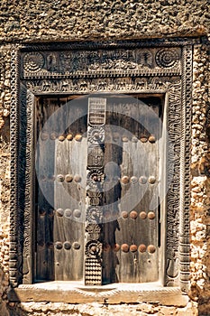 View of ancient doors on the ruins of the historical Fort Jesus - An ancient fortification in Mombasa, Kenya