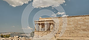 View of ancient Famous temple in the area of Acropolis in a sunny day in Greece Athens
