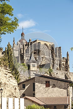 View of an ancient French village with the abbey of Siant Antoine