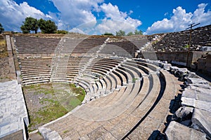 View of the ancient Greek amphitheater in Bergama Asklepion Archaeological Site.