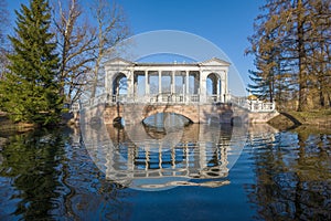 View of the ancient Marble Bridge. Tsarskoe Selo