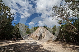 View of ancient Mayan Pyramid in Coba, Mexico.