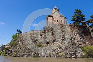 A view of the ancient Metekhi Church, built on the banks of the Mtkvari River in Tbilisi. Georgia country