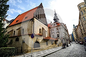 View on ancient Old New Synagogue, Prague, Czech Republic