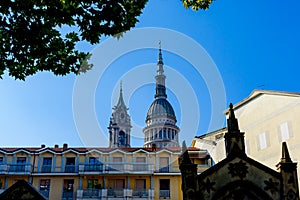 View of the Ancient palaces and St. Gaudenzio basilica dome, Novara, Piedmont, Italy. It was built between 1577 and 1690 following