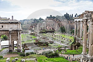 View of the ancient remains of the Roman Forum, Rome, Italy, Eur