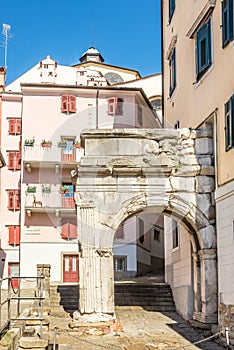 View at the Ancient Roman Arch in the streets of Trieste - Italy