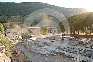 View of the ancient Roman ruins of Ephesus Anatolia, Turkey. Roman Forum photo