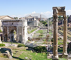 View of ancient Roman Ruins of the Palatino from the Musei Capitolini in Rome, Italy photo
