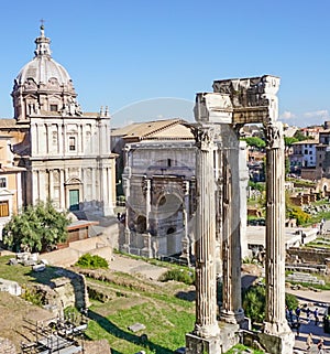 View of ancient Roman Ruins of the Palatino from the Musei Capitolini in Rome, Italy photo