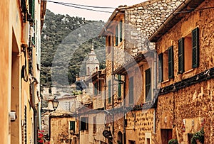 View of the ancient streets of Valldemossa. old stone houses