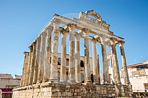 View at the Ancient Temple of Diana in the streets of Merida - Spain