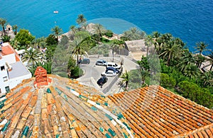 View on an ancient tower and the sea. photo
