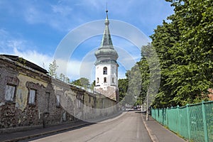 View of the ancient Town Hall Tower. Vyborg, Russia