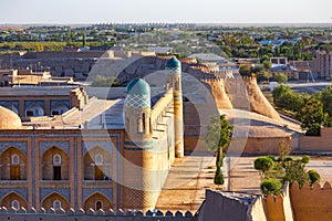 View of the ancient wall of Khiva, in Uzbekistan.