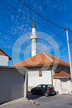 View of an ancient White mosque in the historic district of Sarajevo. Bosnia and Herzegovina