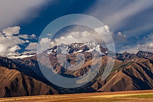 View on the Andes mountains near the Cusco city in Peru. Mountain peak covered with snow