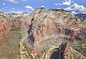 View from Angels Landing rock formation in Zion National Park.
