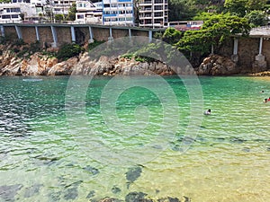 View of Angosta beach and part of the Escenica street in Acapulco