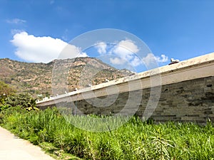 View of Annamalai Hill seen from Arulmigu Arunachaleswarar Temple compound, Tiruvannamalai which represent element of fire photo
