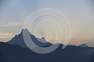 View of the Annapurna range from Poon Hill at sunrise, Ghorepani/Ghandruk, Nepal