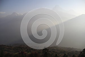 View of the Annapurna range from Poon Hill at sunrise, Ghorepani/Ghandruk, Nepal