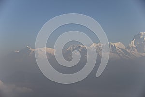 View of the Annapurna range from Poon Hill at sunrise, Ghorepani/Ghandruk, Nepal