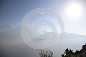 View of the Annapurna range from Poon Hill at sunrise, Ghorepani/Ghandruk, Nepal