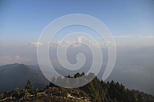 View of the Annapurna range from Poon Hill at sunrise, Ghorepani/Ghandruk, Nepal