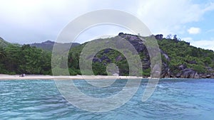 View Of The Anse Du Riz Beach from The Boat On Cloudy Wheather, Seychelles 2