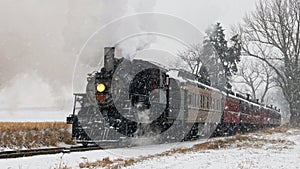 View of An Antique Restored Steam Locomotive Blowing Smoke and Steam