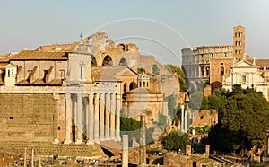 View of the antique Roman city ruins, in Rome, Italy