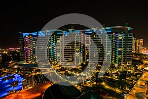 View of the apartments complex Oceana to the beach and villas Palm Jumeirah