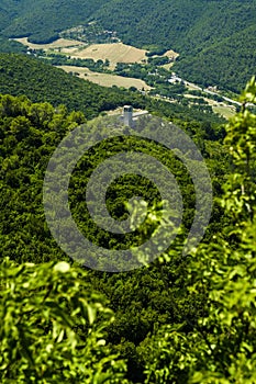 View of Appennines from Sacred Wood of Monteluco, Spoleto, Umbria, Italy