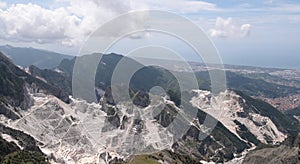 View of the Apuan Alps with white marble quarry