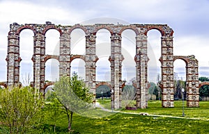 View of Aqueduct of the Miracles in Merida, Spain