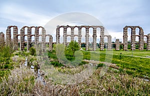 View of Aqueduct of the Miracles in Merida, Spain