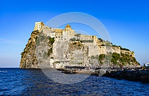 View of the Aragonese castle of Ischia on its island