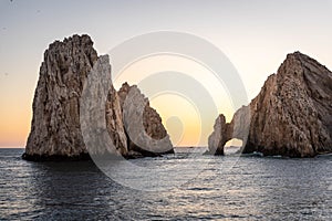 View of the the Arch of Cabo San Lucas at sunset