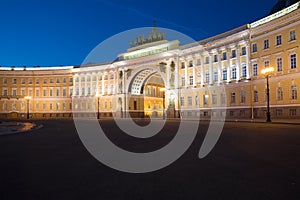 View of the arch of the General Staff building in the July night. Saint Petersburg