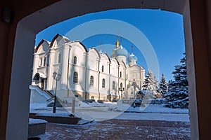 View through the arch to the Annunciation Cathedral, Kazan, Tatarstan Republic.