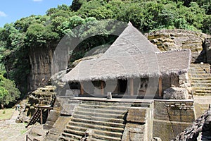 view of the archaeological zone, and center of the magic town Malinalco in Mexico