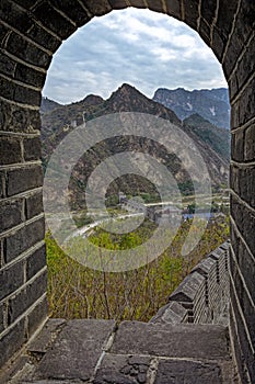 View Through Arched Window At Great Wall Of China